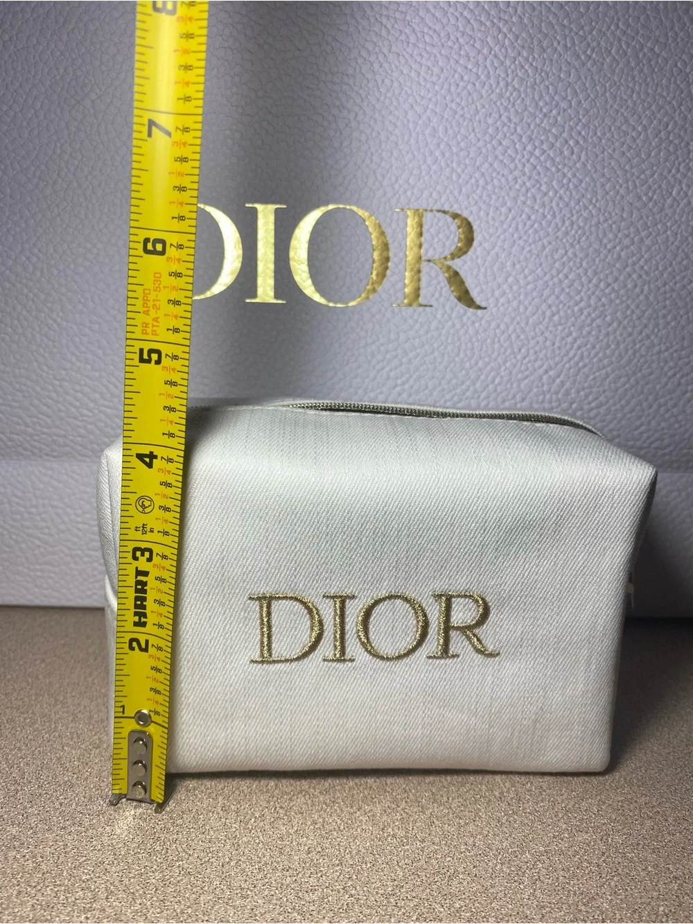 Dior Cream Cosmetic Pouch with Gold Logo
